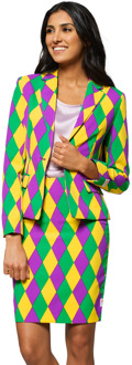 Opposuits Harlequeen - Vrouwen Kostuum - Gekleurd - Carnaval - Maat 34