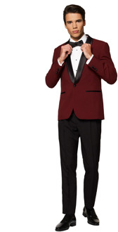 Opposuits Hot Burgundy - Heren Tuxedo Smoking met Vlinderdas - Chique - Rood - Maat EU 62