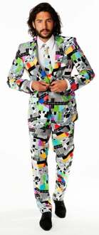 Opposuits Luxe heren pak met televisie print 52 (xl)