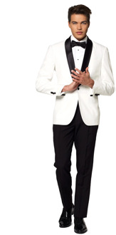 Opposuits Pearly White - Heren Tuxedo Smoking met Vlinderdas - Chique - Wit - Maat EU 46