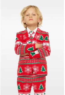 Opposuits Winter Wonderland - Jongens Kostuum - Rood - Kerst - Maat 92/98