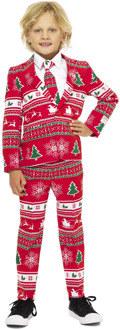 Opposuits Winter Wonderland - Jongens Kostuum - Rood - Kerst - Maat 98/104