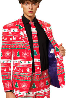 Opposuits Winter Wonderland - Mannen Kostuum - Rood - Kerst - Maat 56