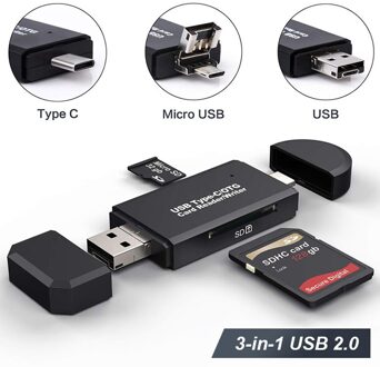 Oppselve 3 In 1 Kaartlezer Usb 3.0 Usb Type C Naar Sd Micro Sd Tf Kaartlezer Otg Adapter smart Memory Microsd Cardreader Adapter 3 in 1 USB 2.0 zwart