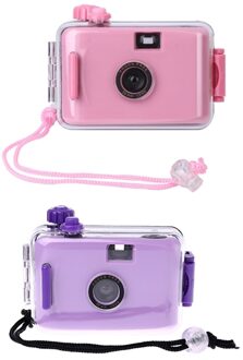 OPQ-2x Kids Film Camera Vintage Film Camera Waterdicht En Schokbestendig Met Behuizing Case (Roze & Paars)