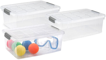 Opslag/opberg bak/box met deksel - 3x - kunststof - 37 x 26 x 14 cm - transparant - 9 liter