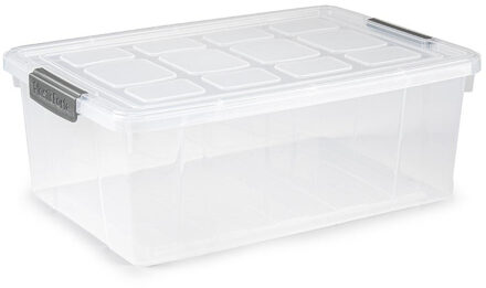 Opslag/opberg bak/box met deksel - kunststof - 37 x 26 x 14 cm - transparant - 9 liter