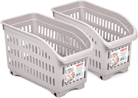 Opslag/opberg trolley container - 2x - roze - op wieltjes - L30 x B15 x H18 cm - kunststof