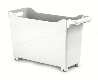 Opslag/opberg trolley container - ivoor wit - op wieltjes - L45 x B17 x H29 cm - kunststof