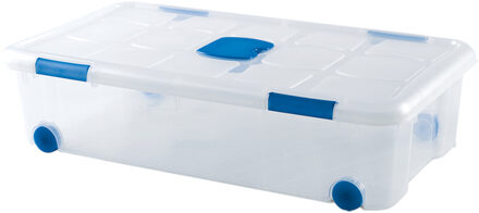Opslagbak/box met deksel - 1x - 30L - 73 x 41 x 18 cm - transparant - met wielen
