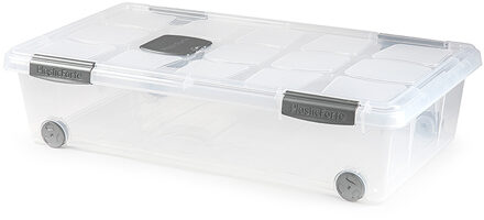 Opslagbak/box met deksel - 1x - 30L - 73 x 41 x 18 cm - transparant - met wielen
