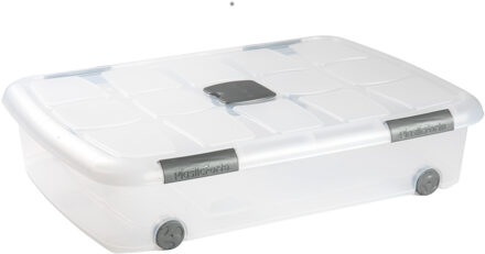 Opslagbak/box met deksel - 1x - 41L - 73 x 55 x 16 cm - transparant - met wielen