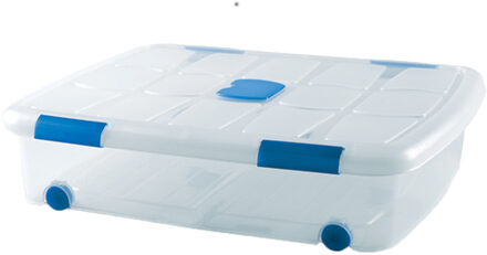 Opslagbak/box met deksel - 1x - 41L - 73 x 55 x 16 cm - transparant - met wielen