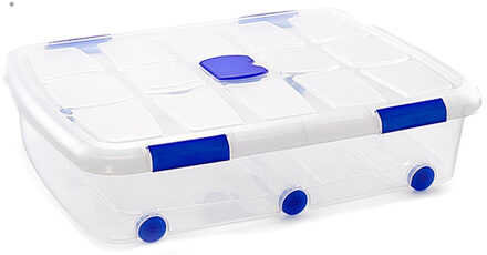 Opslagbak/box met deksel - 1x - 56L - 80 x 60 x 18 cm - transparant - met wielen