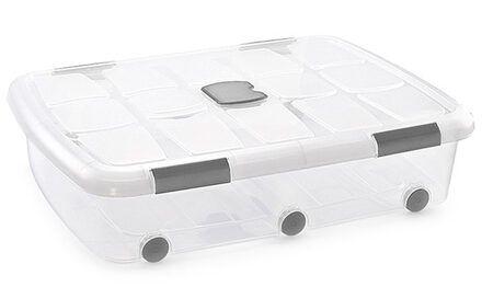 Opslagbak/box met deksel - 1x - 56L - 80 x 60 x 18 cm - transparant - met wielen