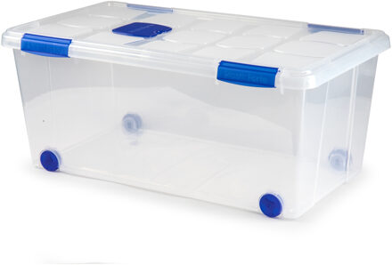 Opslagbak/box met deksel - 1x - 61L - 73 x 41 x 32 cm - transparant - met wielen