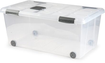 Opslagbak/box met deksel - 1x - 61L - 73 x 41 x 32 cm - transparant - met wielen