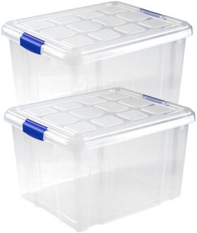 Opslagbakken met deksel - 2x stuks - 25 liter - 42 x 36 x 25 cm - Organizers - transpar