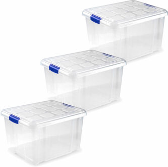 Opslagbakken met deksel - 3x stuks - 25 liter - 42 x 36 x 25 cm - Organizers - transpar