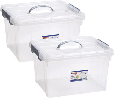 Opslagbox AZUL serie - 2x - met deksel - transparant - 24 liter - 42 x 36 x 25 cm - kunststof