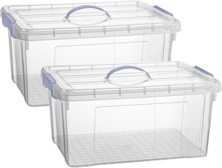 Opslagbox AZUL serie - 2x - met deksel - transparant - 34 liter - 53 x 39 x 25 cm - kunststof