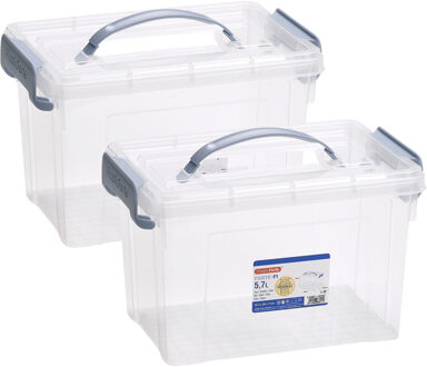 Opslagbox AZUL serie - 2x - met deksel - transparant - 5.7 liter - 28 x 20 x 17 cm - kunststof