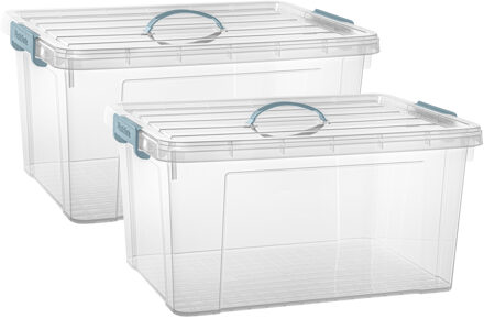 Opslagbox AZUL serie - 2x - met deksel - transparant - 54 liter - 60 x 45 x 30 cm - kunststof