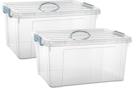 Opslagbox AZUL serie - 2x - met deksel - transparant - 54 liter - 60 x 45 x 30 cm - kunststof