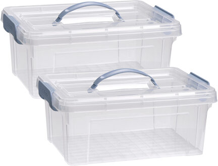 Opslagbox AZUL serie - 2x - met deksel - transparant - 8.5 liter - 36 x 26 x 15 cm - kunststof