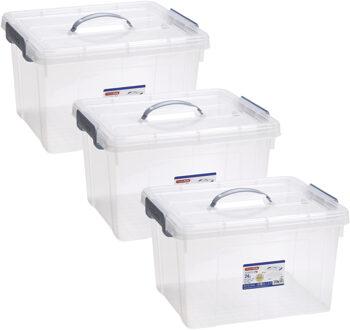 Opslagbox AZUL serie - 3x - met deksel - transparant - 24 liter - 42 x 36 x 25 cm - kunststof