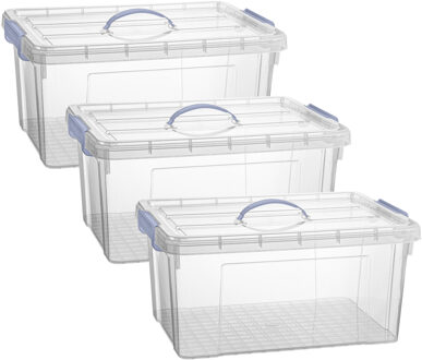 Opslagbox AZUL serie - 3x - met deksel - transparant - 34 liter - 53 x 39 x 25 cm - kunststof