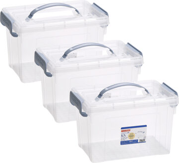 Opslagbox AZUL serie - 3x - met deksel - transparant - 5.7 liter - 28 x 20 x 17 cm - kunststof