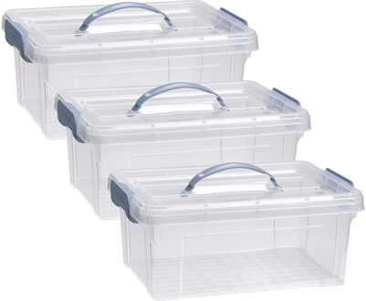 Opslagbox AZUL serie - 3x - met deksel - transparant - 8.5 liter - 36 x 26 x 15 cm - kunststof