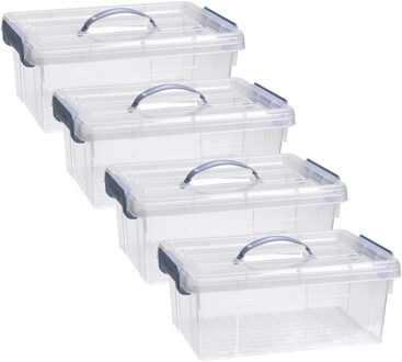 Opslagbox AZUL serie - 4x - met deksel - transparant - 12.5 liter - 40 x 30 x 16 cm - kunststof