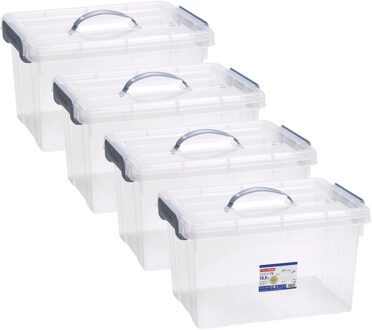 Opslagbox AZUL serie - 4x - met deksel - transparant - 18.5 liter - 42 x 30 x 24 cm - kunststof