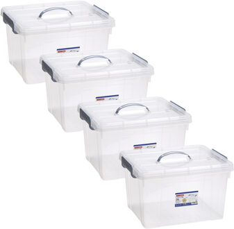 Opslagbox AZUL serie - 4x - met deksel - transparant - 24 liter - 42 x 36 x 25 cm - kunststof