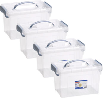 Opslagbox AZUL serie - 4x - met deksel - transparant - 5.7 liter - 28 x 20 x 17 cm - kunststof