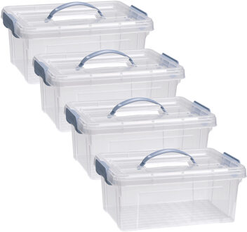 Opslagbox AZUL serie - 4x - met deksel - transparant - 8.5 liter - 36 x 26 x 15 cm - kunststof