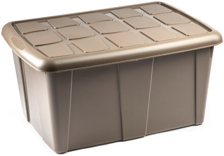 Opslagbox kist van 60 liter met deksel - Beige - kunststof - 63 x 46 x 32 cm