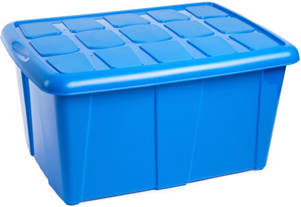 Opslagbox kist van 60 liter met deksel - Blauw - kunststof - 63 x 46 x 32 cm
