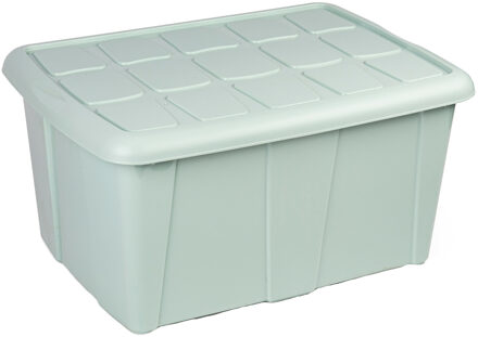 Opslagbox kist van 60 liter met deksel - Mintgroen - kunststof - 63 x 46 x 32 cm