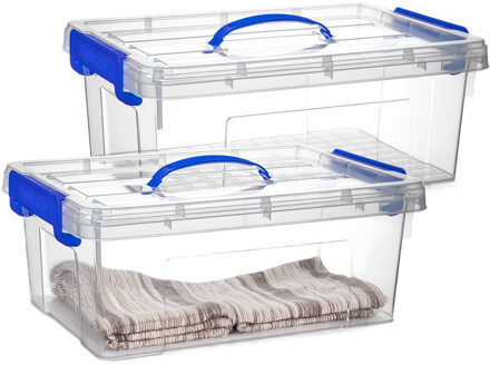Opslagbox met deksel - 2x - transparant blauw - 12.5 liter - 40 x 30 x 16 cm - kunststof