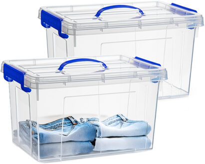 Opslagbox met deksel - 2x - transparant blauw - 18.5 liter - 42 x 30 x 24 cm - kunststof