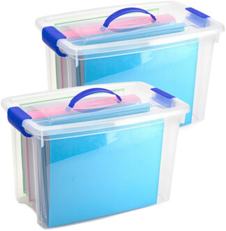 Opslagbox met deksel - 2x - transparant blauw - 22 liter - 28 x 45 x 28 cm - kunststof
