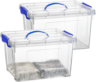 Opslagbox met deksel - 2x - transparant blauw - 23.5 liter - 42 x 36 x 25 cm - kunststof