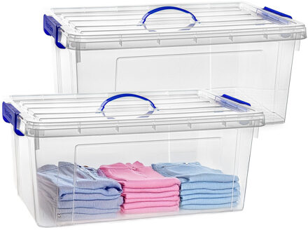 Opslagbox met deksel - 2x - transparant blauw - 39 liter - 60 x 40 x 25 cm - kunststof