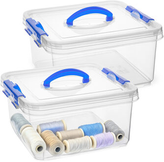 Opslagbox met deksel - 2x - transparant blauw - 5 liter - 24 x 24 x 13 cm - kunststof