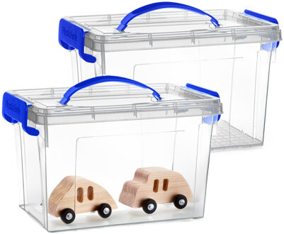 Opslagbox met deksel - 2x - transparant blauw - 6 liter - 25 x 19 x 17 cm - kunststof