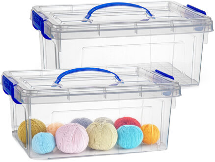 Opslagbox met deksel - 2x - transparant blauw - 8.5 liter - 36 x 26 x 15 cm - kunststof
