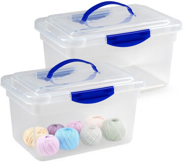 Opslagbox met deksel - 2x - transparant blauw - 9 liter - 35 x 23 x 20 cm - kunststof